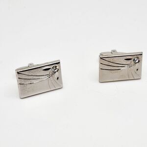 Vintage 1940s Art Deco Foster Rhinestone Cufflinks Silver Tone Rectangle Bars